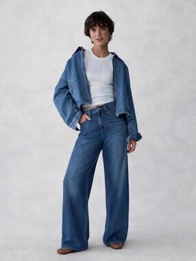 Baggy Wide Leg Jeans 2 High Rise Blue Y2K Skater TikTok Drapey NWT Old Navy